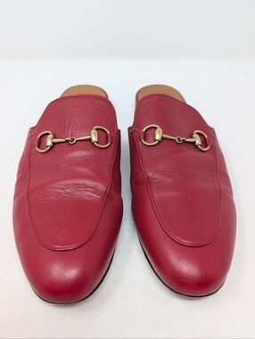 Gucci Princetown Mules Horse Bit Flats Red Leather Size 39.5